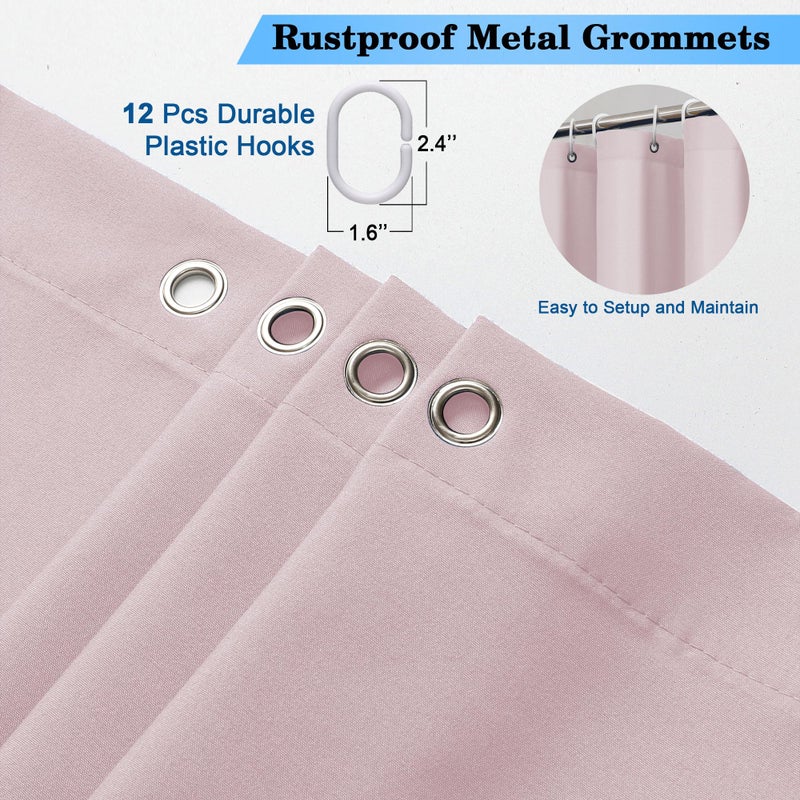 OVZME Zora 96 Inch Shower Curtain Set with 12 Plastic Hooks, Plain Fabric Shower Curtain for Bathroom - Extra Long Shower Curtain, Water Resistance, Machine Washable Soft Cloth, 72WX96L, Blush Pink - Image 2
